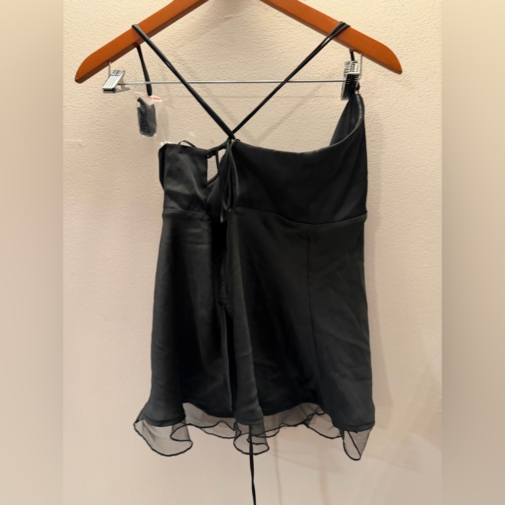 Intimately Free People Black Cowl Neck Cami Top Sheer Mesh Hem Medium - Picture 3 of 5